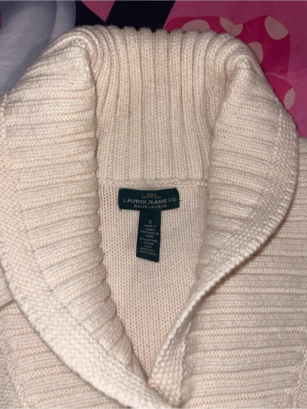 Ralph Lauren (LRL) / Women’s Cream Ribbed Shawl-Collar Cardigan Sweater